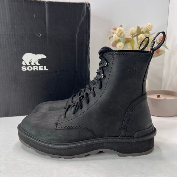 Sorel Hi-Line Lace Up Combat Boot Black Jet NL4804-010 Women's 7.5 NWOB - Picture 3 of 11